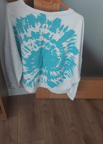 Beyaz Batik Desenli Bohem Kadın Sweatshirt Mavi marka - Görsel 2