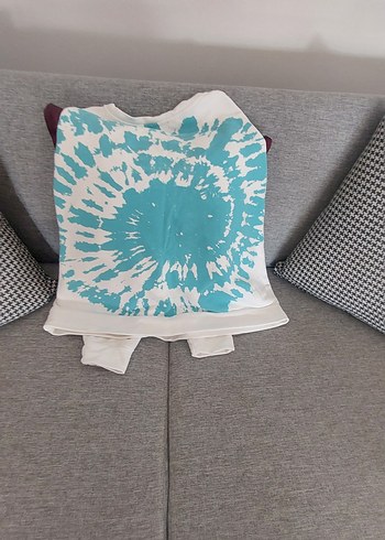 Beyaz Batik Desenli Bohem Kadın Sweatshirt Mavi marka - Görsel 6