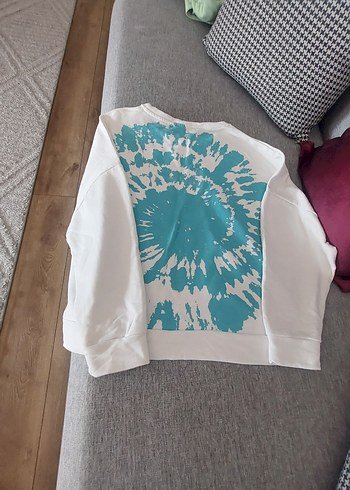 Beyaz Batik Desenli Bohem Kadın Sweatshirt Mavi marka - Görsel 5