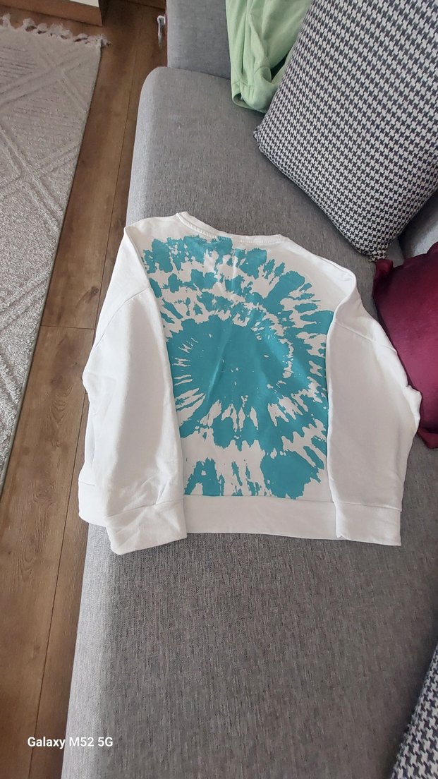 Beyaz Batik Desenli Bohem Kadın Sweatshirt Mavi marka - Görsel 5