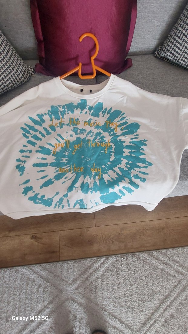 Beyaz Batik Desenli Bohem Kadın Sweatshirt Mavi marka - Görsel 3