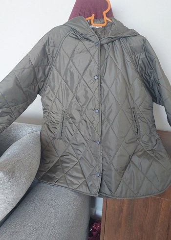 Düğmeli Kadın Uzun Kollu haki kapsonlu kapitoneCeket - Görsel 6