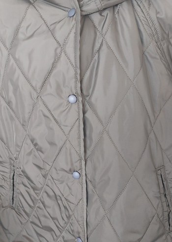 Düğmeli Kadın Uzun Kollu haki kapsonlu kapitoneCeket - Görsel 7