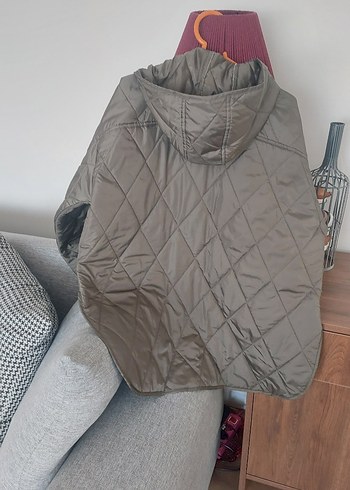 Düğmeli Kadın Uzun Kollu haki kapsonlu kapitoneCeket - Görsel 2