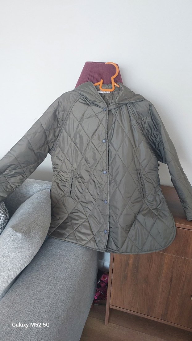 Düğmeli Kadın Uzun Kollu haki kapsonlu kapitoneCeket - Görsel 5