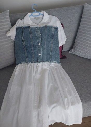 Düğmeli Beyaz Kot Midi Elbise - Görsel 6