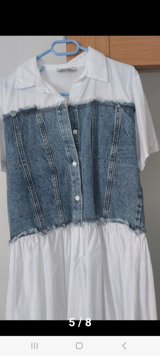 Düğmeli Beyaz Kot Midi Elbise - Görsel 5