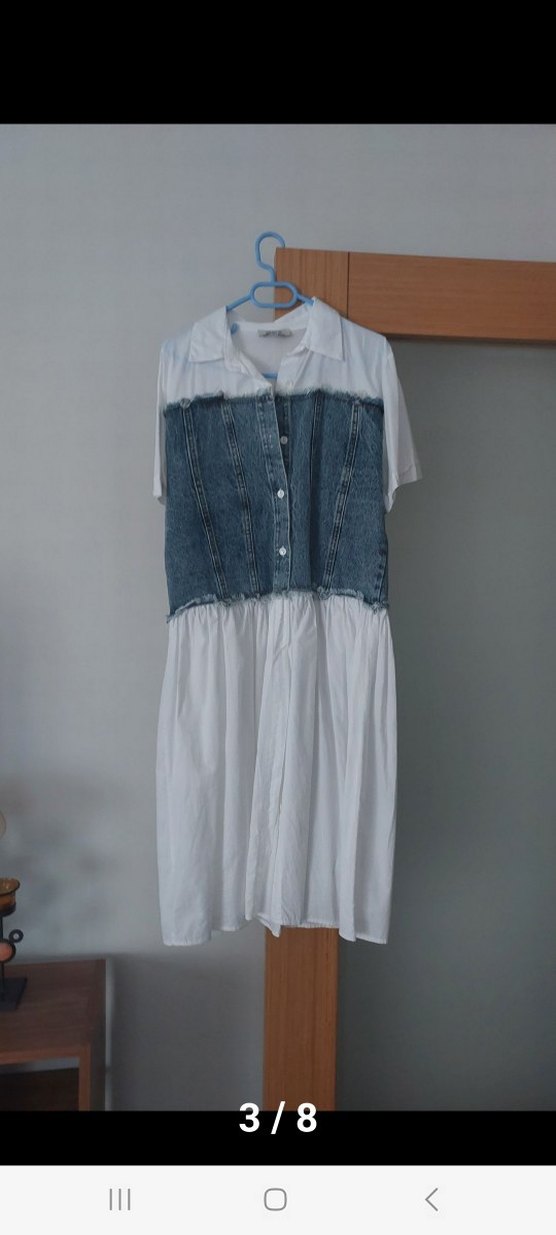 Düğmeli Beyaz Kot Midi Elbise - Görsel 3