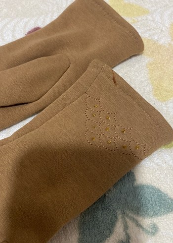 Bej Dantel Detaylı Kadın Triko Eldiven - Görsel 3