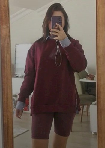 42 Beden bordo Renk Bordo Oversize Kadın Sweatshirt