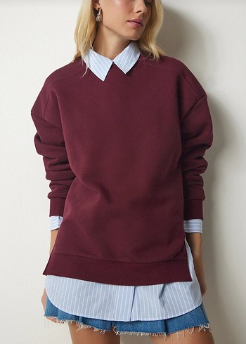 Bordo Oversize Kadın Sweatshirt