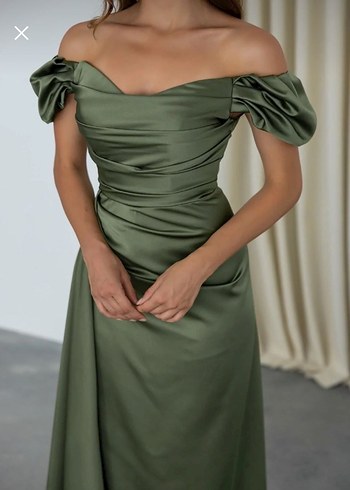 Kadın Haki Uzun Drapeli Abiye Elbise - Görsel 2