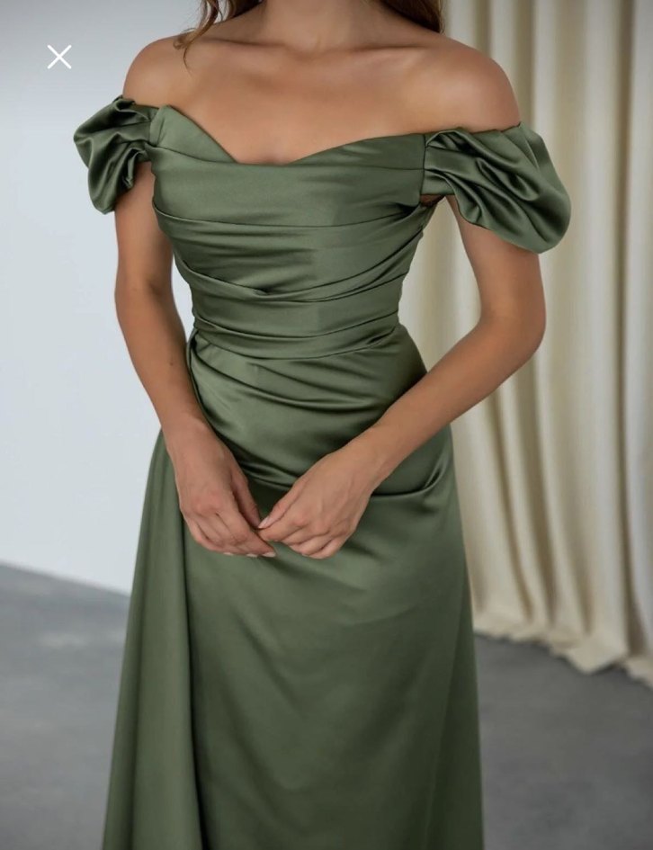 Kadın Haki Uzun Drapeli Abiye Elbise - Görsel 2