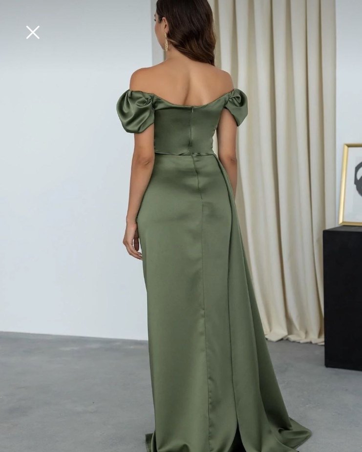 Kadın Haki Uzun Drapeli Abiye Elbise - Görsel 4