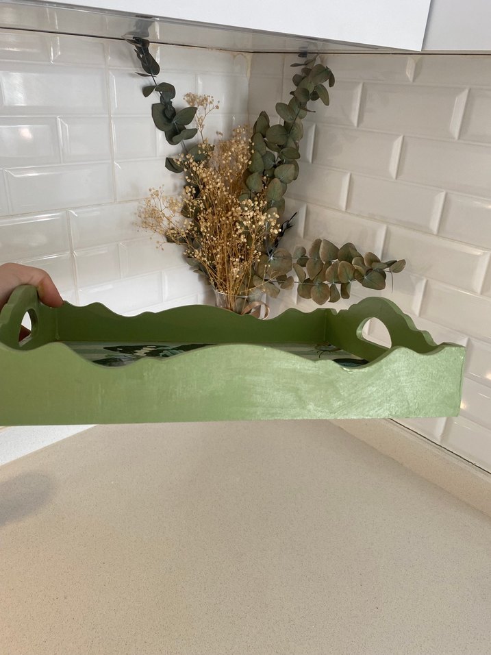 Kelebek Desenli Turkuaz Çerçeveli Tepsi - Görsel 5