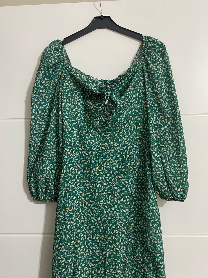 Uzun Yeşil Bohem Salaş Elbise - Görsel 2