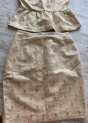 Kısa Bej Dantel İşlemeli Kadın Ofis Elbisesi - Görsel 4