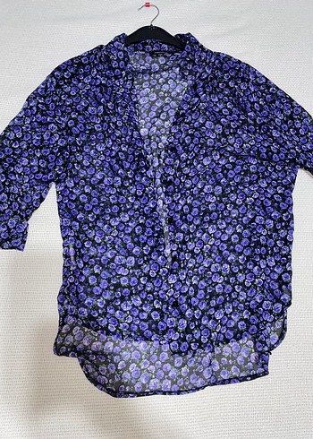 Mor Çiçek Desenli Kadın Gömlek - Görsel 3