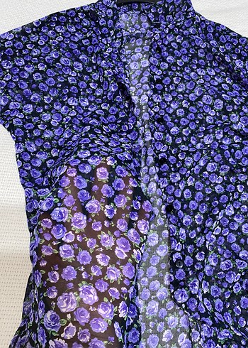 Mor Çiçek Desenli Kadın Gömlek - Görsel 4