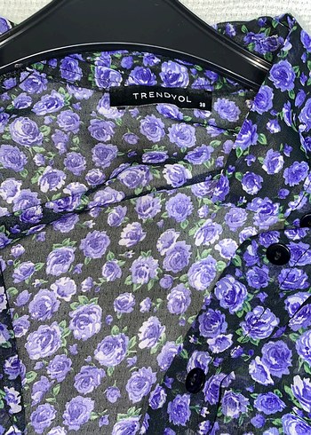 Mor Çiçek Desenli Kadın Gömlek - Görsel 5