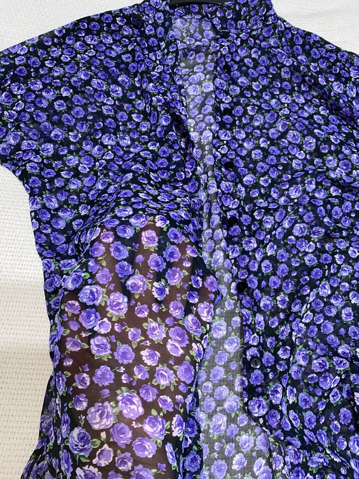 Mor Çiçek Desenli Kadın Gömlek - Görsel 4