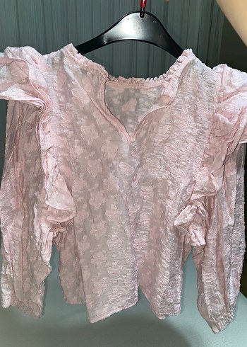 Pembe Nakışlı Fırfırlı Prenses Bluz - Görsel 5