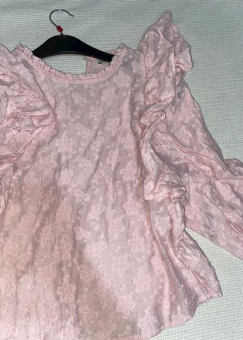 Pembe Nakışlı Fırfırlı Prenses Bluz - Görsel 4