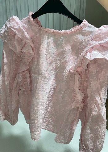 Pembe Nakışlı Fırfırlı Prenses Bluz - Görsel 6