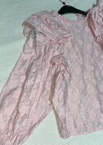 Pembe Nakışlı Fırfırlı Prenses Bluz - Görsel 3