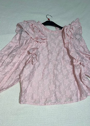 Pembe Nakışlı Fırfırlı Prenses Bluz - Görsel 2