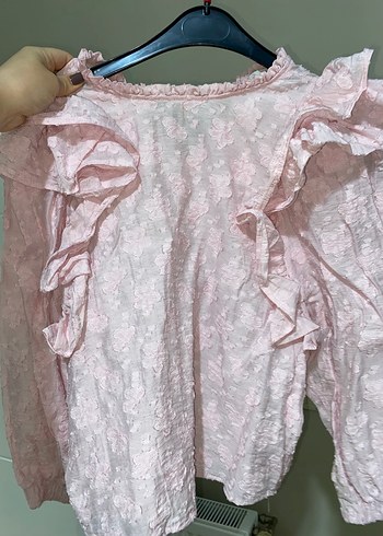 Pembe Nakışlı Fırfırlı Prenses Bluz - Görsel 8