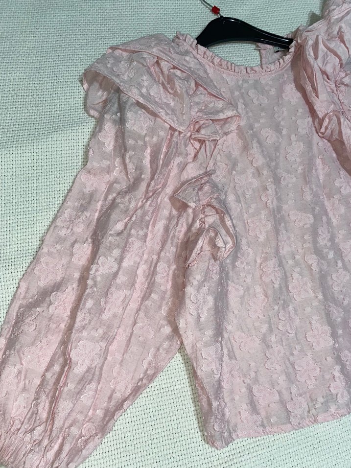 Pembe Nakışlı Fırfırlı Prenses Bluz - Görsel 3