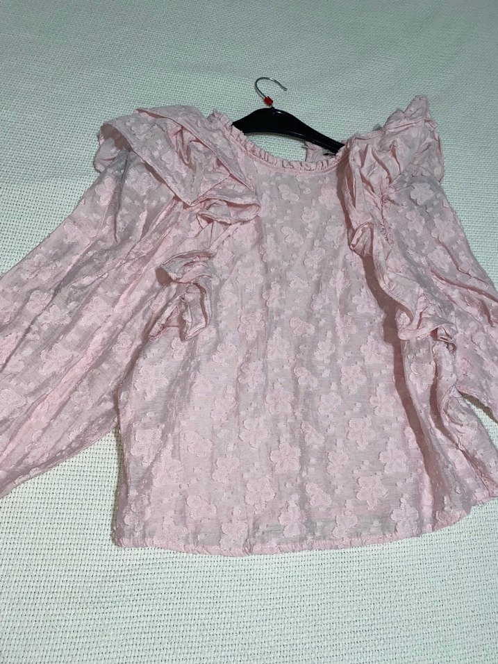 Pembe Nakışlı Fırfırlı Prenses Bluz - Görsel 2