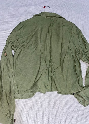 Düğmeli Yeşil Keten Kadın Gömlek - Görsel 6