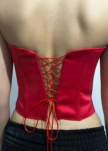Kırmızı Straplez Gotik Bustiyer - Görsel 3