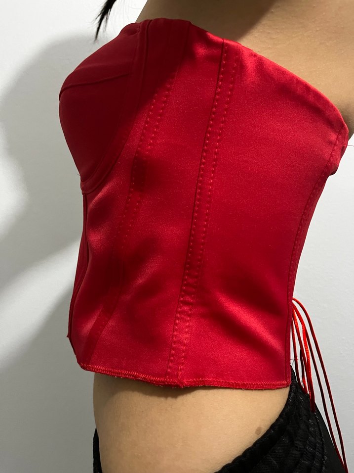 Kırmızı Straplez Gotik Bustiyer - Görsel 2