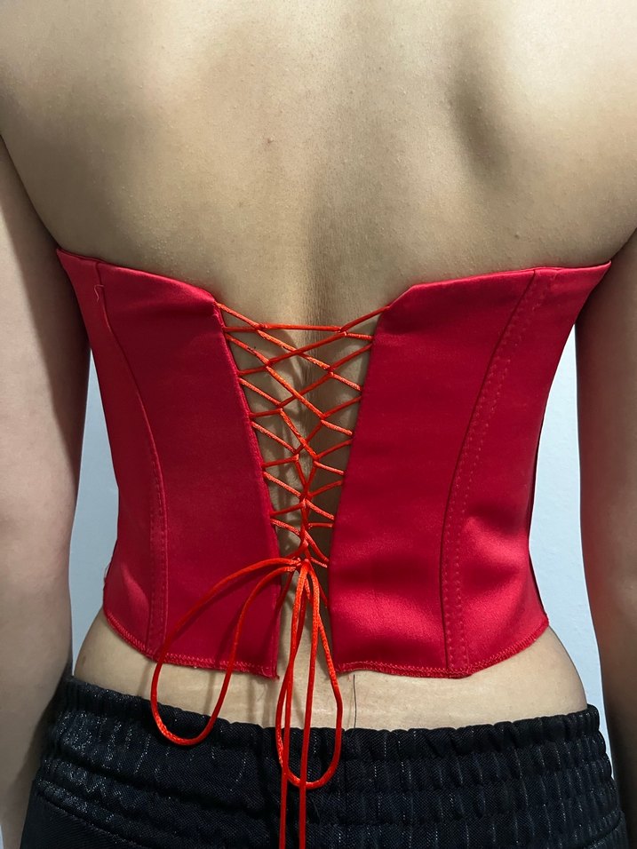 Kırmızı Straplez Gotik Bustiyer - Görsel 3