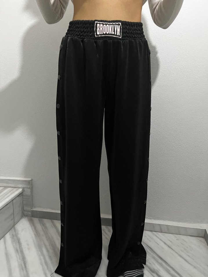 Düğmeli Siyah Salaş Kumaş Kadın Pantolon - Görsel 2