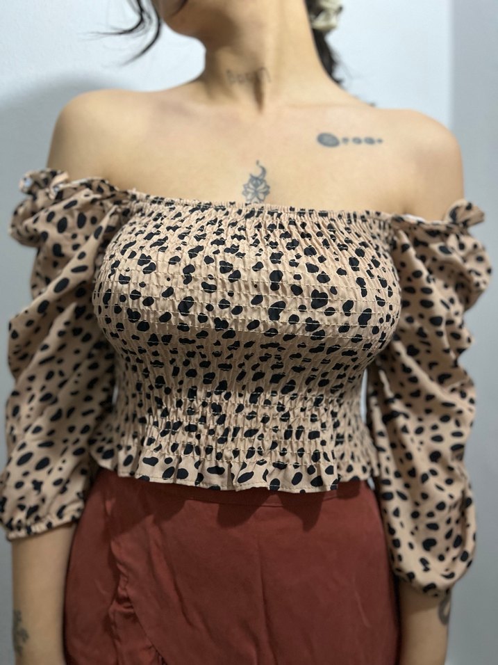 Leopar Desenli Straplez Fırfırlı Bluz - Görsel 2