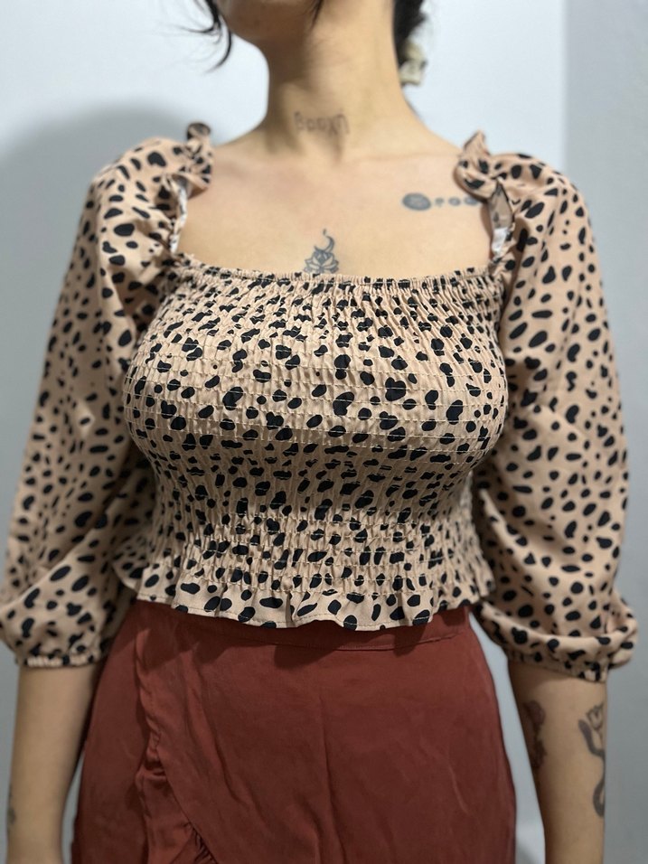 Leopar Desenli Straplez Fırfırlı Bluz - Görsel 3