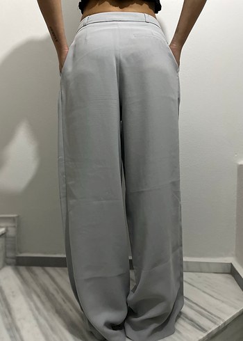 Gri Keten Rahat Kesim Kadın Pantolon - Görsel 3