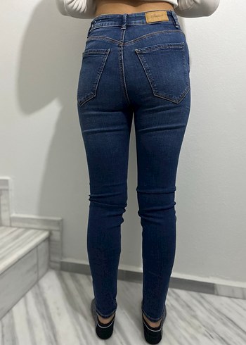 Düğmeli Lacivert Kadın Skinny Jean - Görsel 3