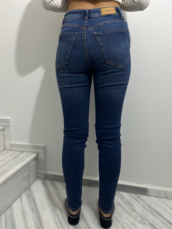 Düğmeli Lacivert Kadın Skinny Jean - Görsel 3