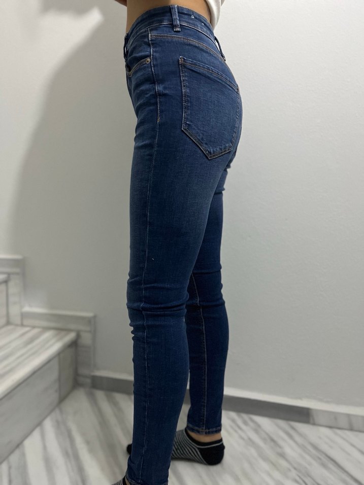 Düğmeli Lacivert Kadın Skinny Jean - Görsel 2