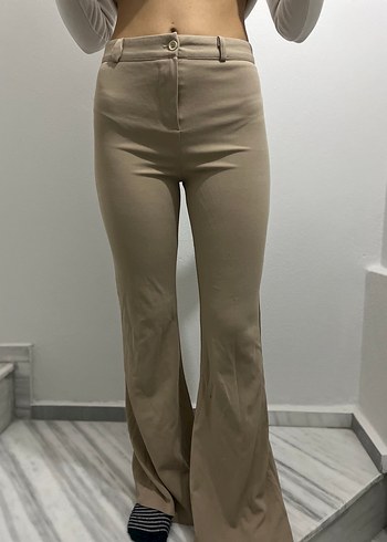 Bej Midi Kadın Kumaş Pantolon - Görsel 2