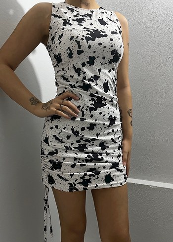 Beyaz Siyah Bağcıklı Mini Etek - Görsel 4