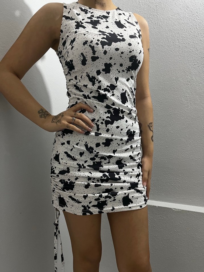 Beyaz Siyah Bağcıklı Mini Etek - Görsel 4