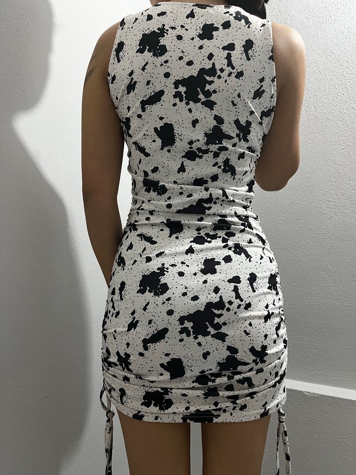 Beyaz Siyah Bağcıklı Mini Etek - Görsel 2