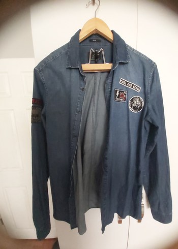 Düğmeli Mavi Denim erkek Gömlek