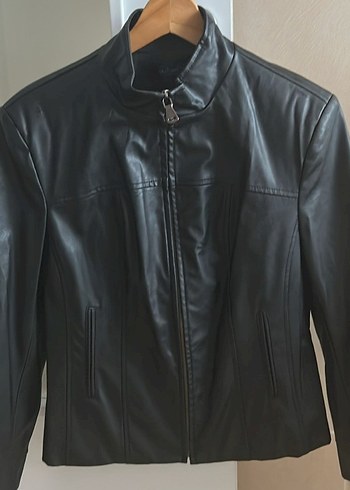 Siyah Deri Kadın Biker Ceket - Görsel 2